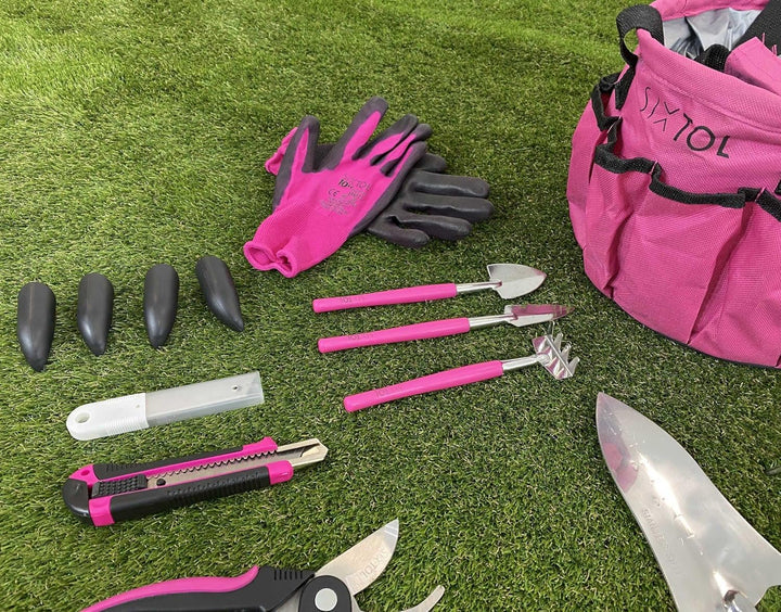 SIXTOL Garden PINK 10 Gartenwerkzeug Set | 10 STK. Garten Zubehör aus Edelstahl | Praktische Gartent