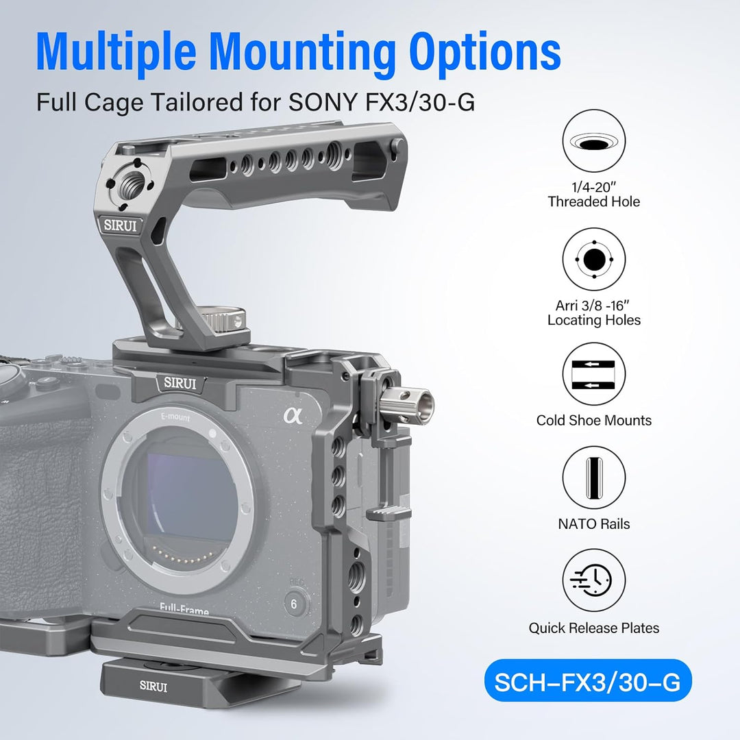 SIRUI FX3/FX30 Kamera Käfig Cage Kamerakäfig mit oberem Handgriff, Kameragehäuse mit HDMI-Kabelklemm