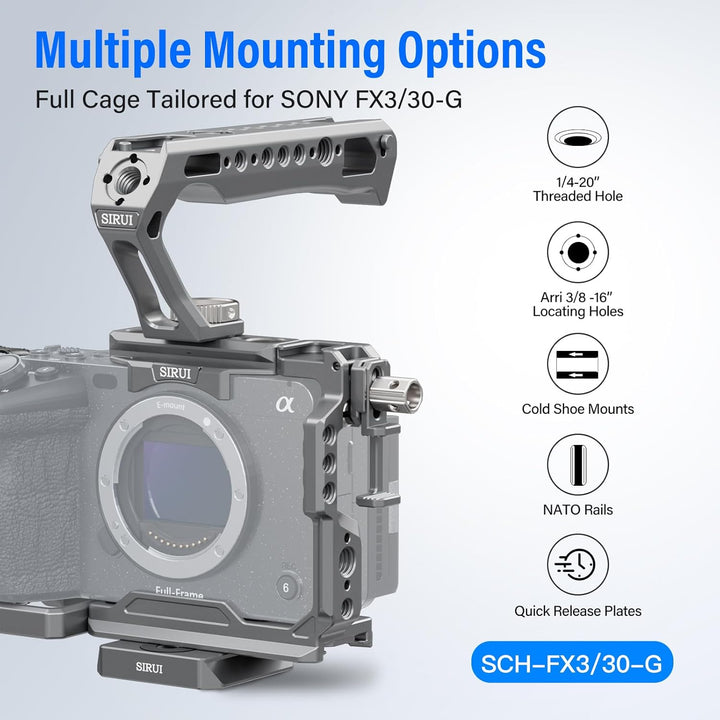 SIRUI FX3/FX30 Kamera Käfig Cage Kamerakäfig mit oberem Handgriff, Kameragehäuse mit HDMI-Kabelklemm
