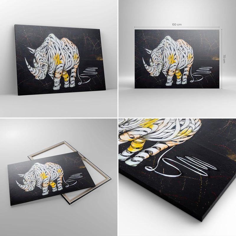 Bilder auf Leinwand 100x70cm Leinwandbild mit Rahmen Nashorn modern Gross Wanddeko Bild Schlafzimmer