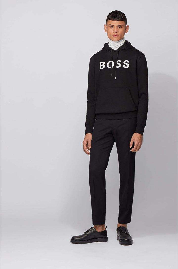 BOSS Herren Seeger 26 BB Kapuzenpullover aus merzerisierter Baumwolle mit gummiertem Logo-Print
