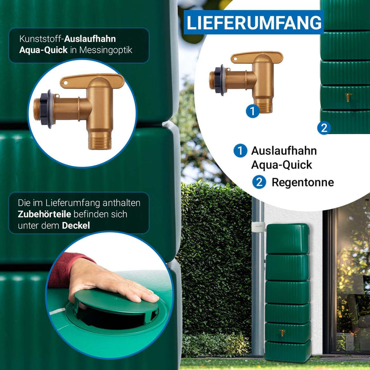 4rain Slim Regentonne 330 Liter Dunkelgrün – Platzsparender Wandtank für Regenwasser - Wassertank mi