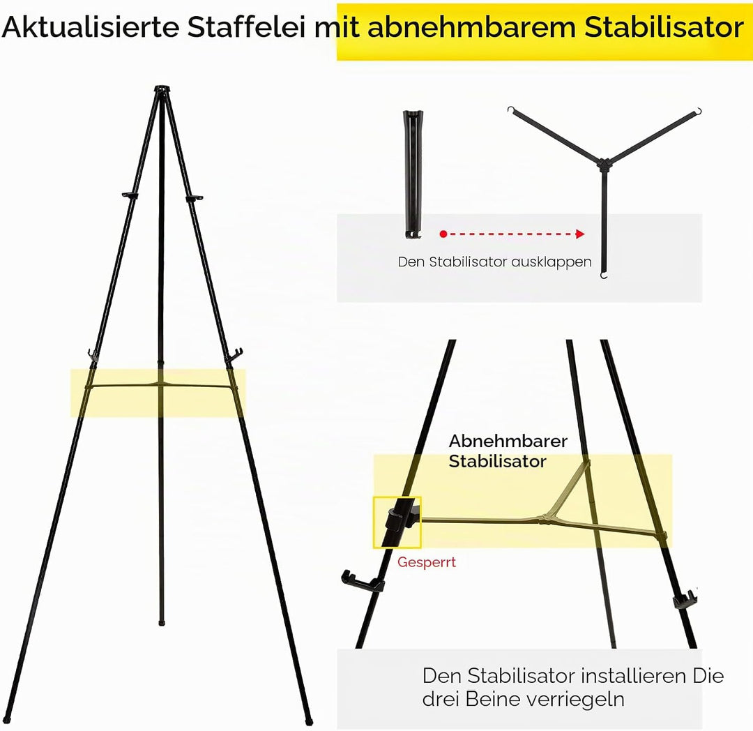 MEEDEN 6 Stück Staffelei Gross Metall, 160cm Leinwandständer für Malerei und Display mit Tasche, Lei