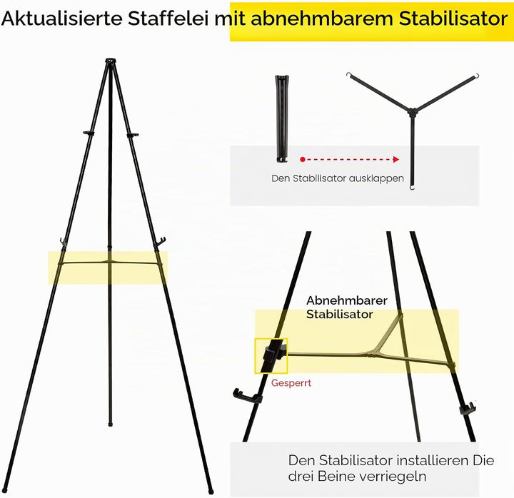 MEEDEN 6 Stück Staffelei Gross Metall, 160cm Leinwandständer für Malerei und Display mit Tasche, Lei