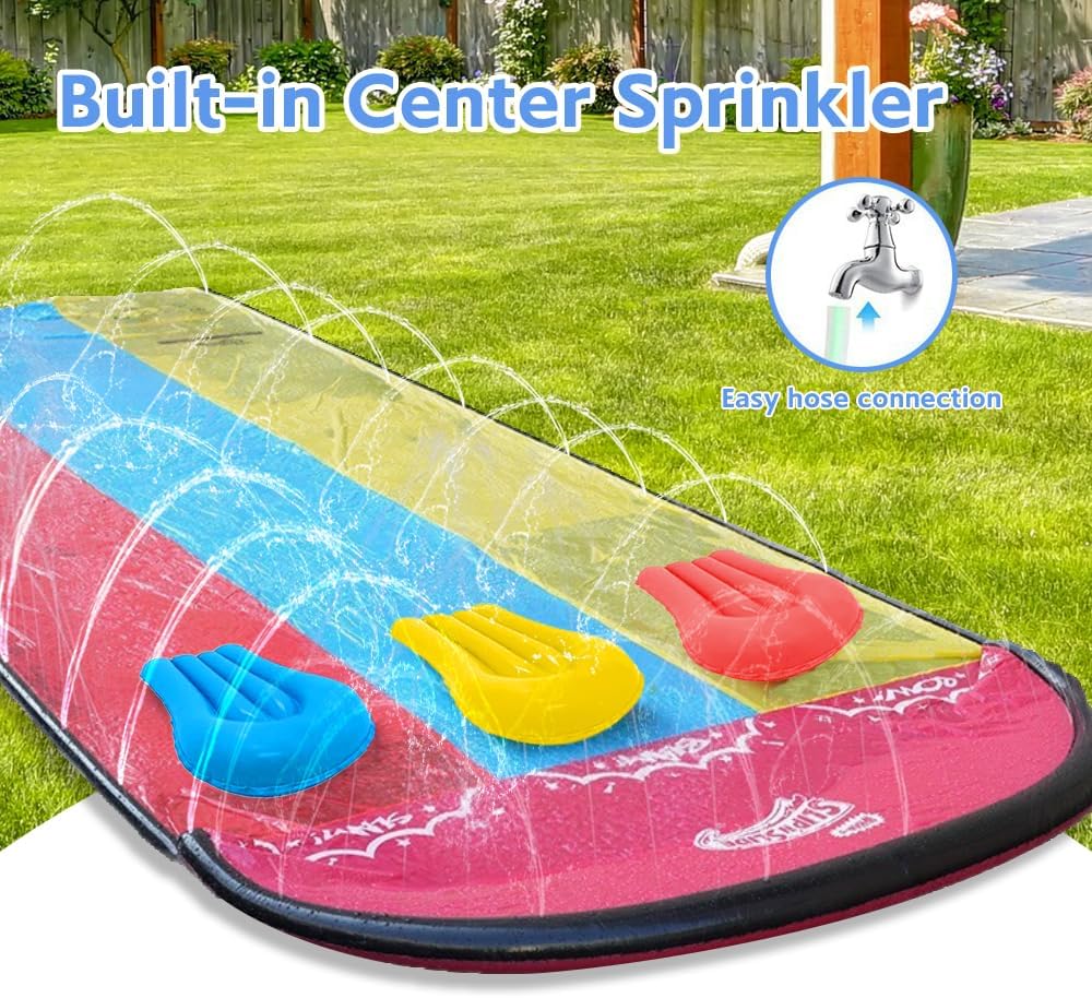 Wasserrutsche Garten für Kinder,480x210CM Slip N Slide Triple mit 3 Bodyboards 5 Reparaturflicken,Dr