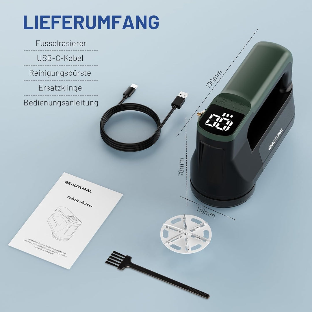 BEAUTURAL Fusselrasierer, Wiederaufladbarer Flusenentferner Elektrisch, 3 Geschwindigkeiten, 6-Kling