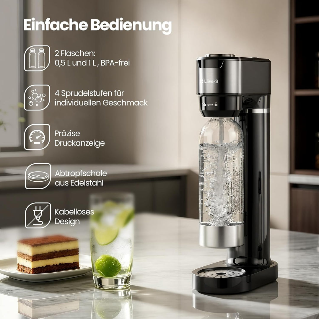 LLIVEKIT Wassersprudler, mit 4 einstellbaren Sprudelstufen, inkl. 0,5 L und 1 L PET-Flaschen BPA-fre