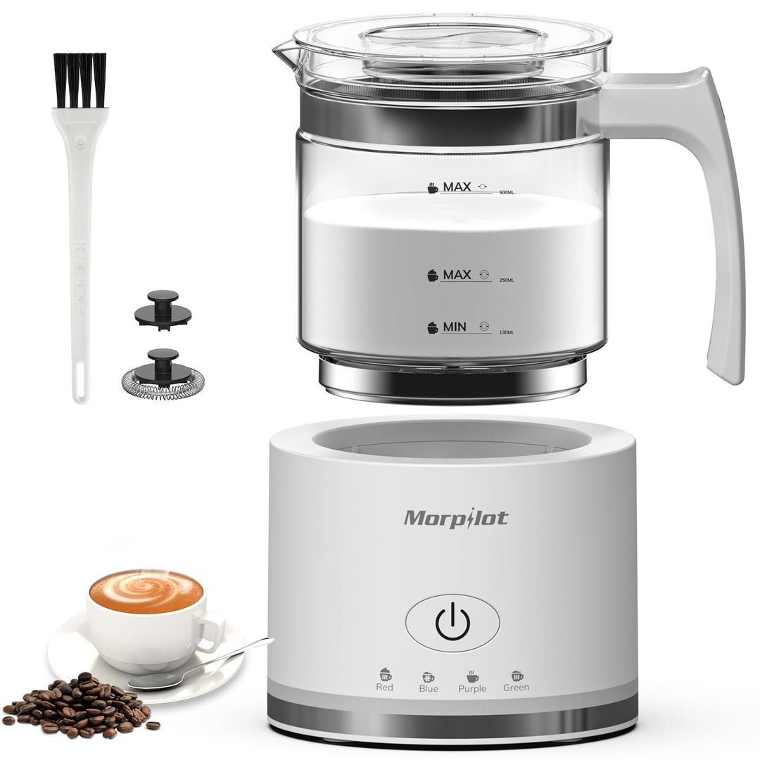 Milk Frother morpilot elektrischer Milchaufschäumer aus Glas, 4 in 1 Funktion, schön anzusehen, Fass