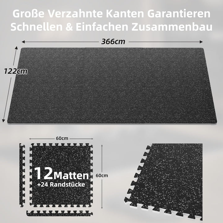 MDEAM Bodenschutzmatte 60x60x1,4 cm, 12 Matten Extra Dicke Gummierte Eva Puzzlematte, 4,32 m² Sportm