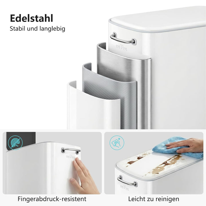 mVm Mülleimer Bad 6L, Abfalleimer Edelstahl, Handbetätigter, Weiss | Soft-Close, Herausnehmbarem Inn
