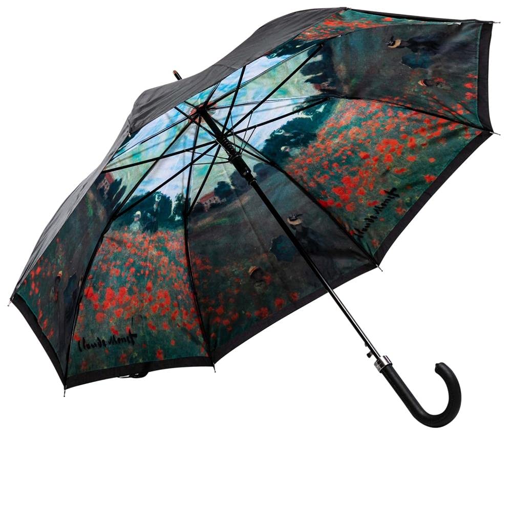 LUCKYWEATHER Regenschirm Stockschirm Damen Motiv Mohnblumenfeld Auf-Automatik Double Layer I Stockre