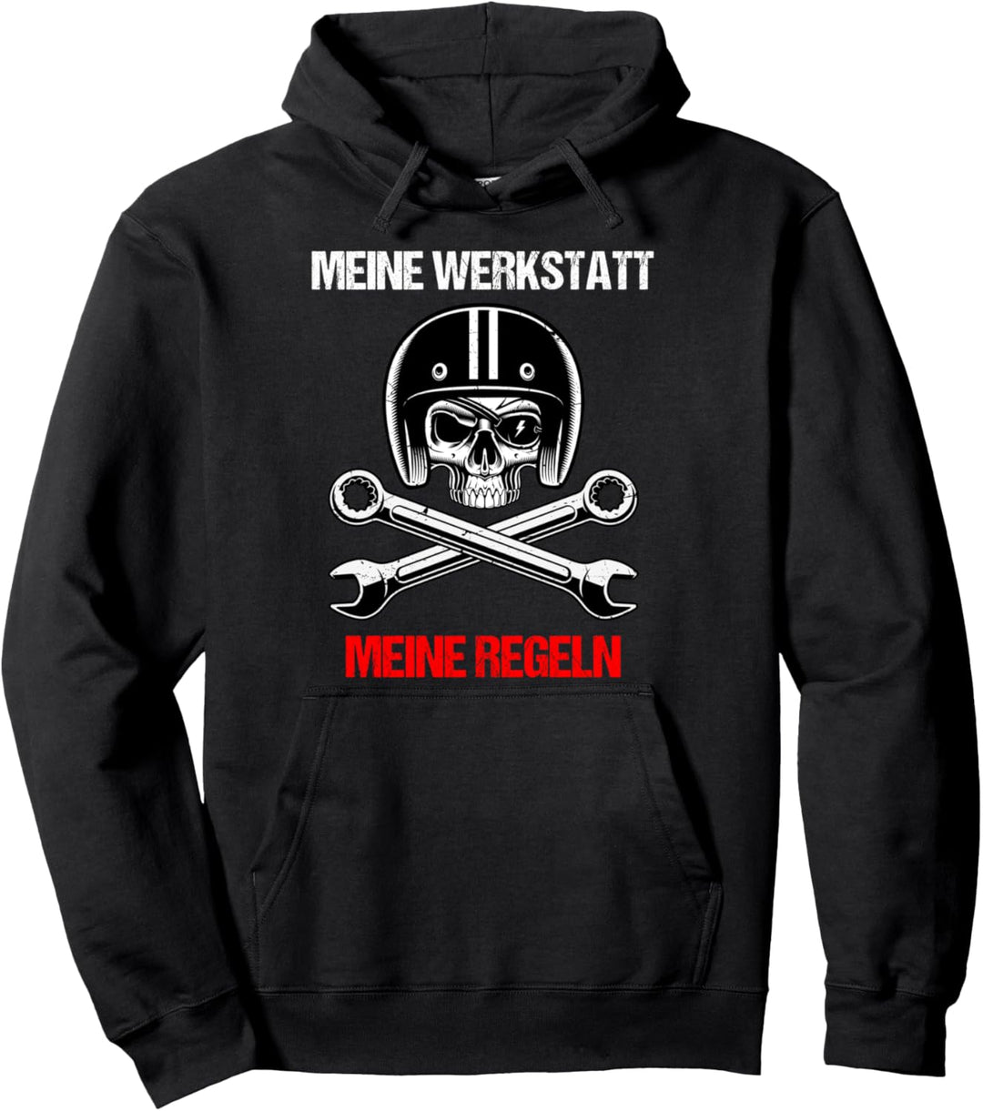 Meine Werkstatt meine Regeln! KFZ-Mechaniker Totenkopf Biker Pullover Hoodie