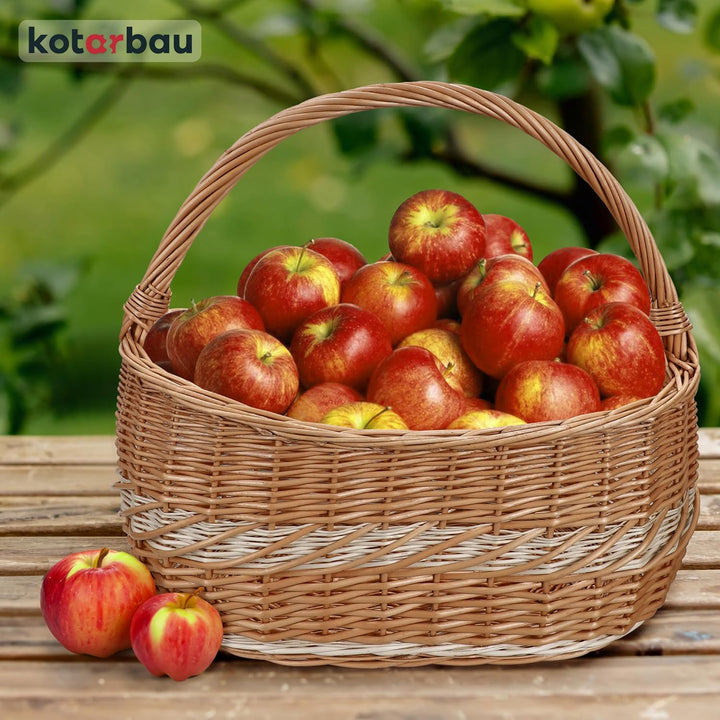 KOTARBAU® Weidenkorb Picknickkorb geflochten 450 x 280 mm Korb aus Weide Braun gross Einkaufskorb ge