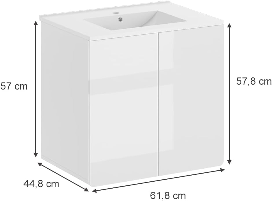 Vicco Waschbeckenunterschrank Izan, Weiss Hochglanz, 57 x 57.8 cm Badmöbel Set Izan 1, Badmöbel Set