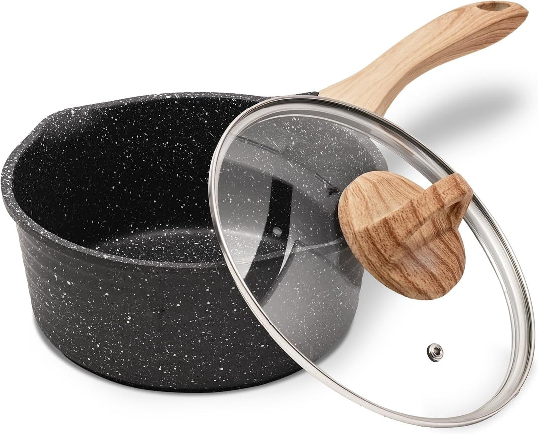 JEETEE Kochtopf 16 cm, 1.5L Kochtöpfe mit Deckel, Milchtopf Mit Hitzebeständigem Griff und Ausguss,