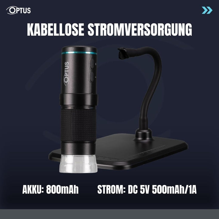 Optus Digitalmikroskop WLAN Full-HD 50x-300x mit Video- und Fotoaufnahme LED dimmbar für Handy, Tech