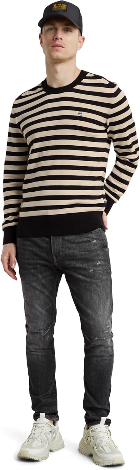 G-Star RAW Herren Stripe Knitted Pullover Knits L Mehrfarben (Dk Black/Whitebait Stripe D25155-d840-