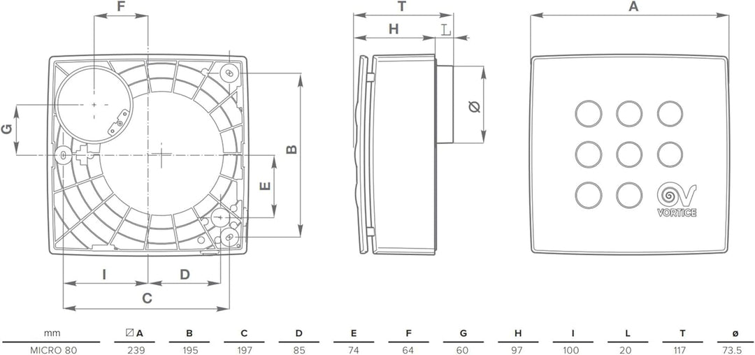 Vortice Quadro Micro 80 Mini-Abluftventilator für Absauganlagen 85 m3/h, 85 m3/h