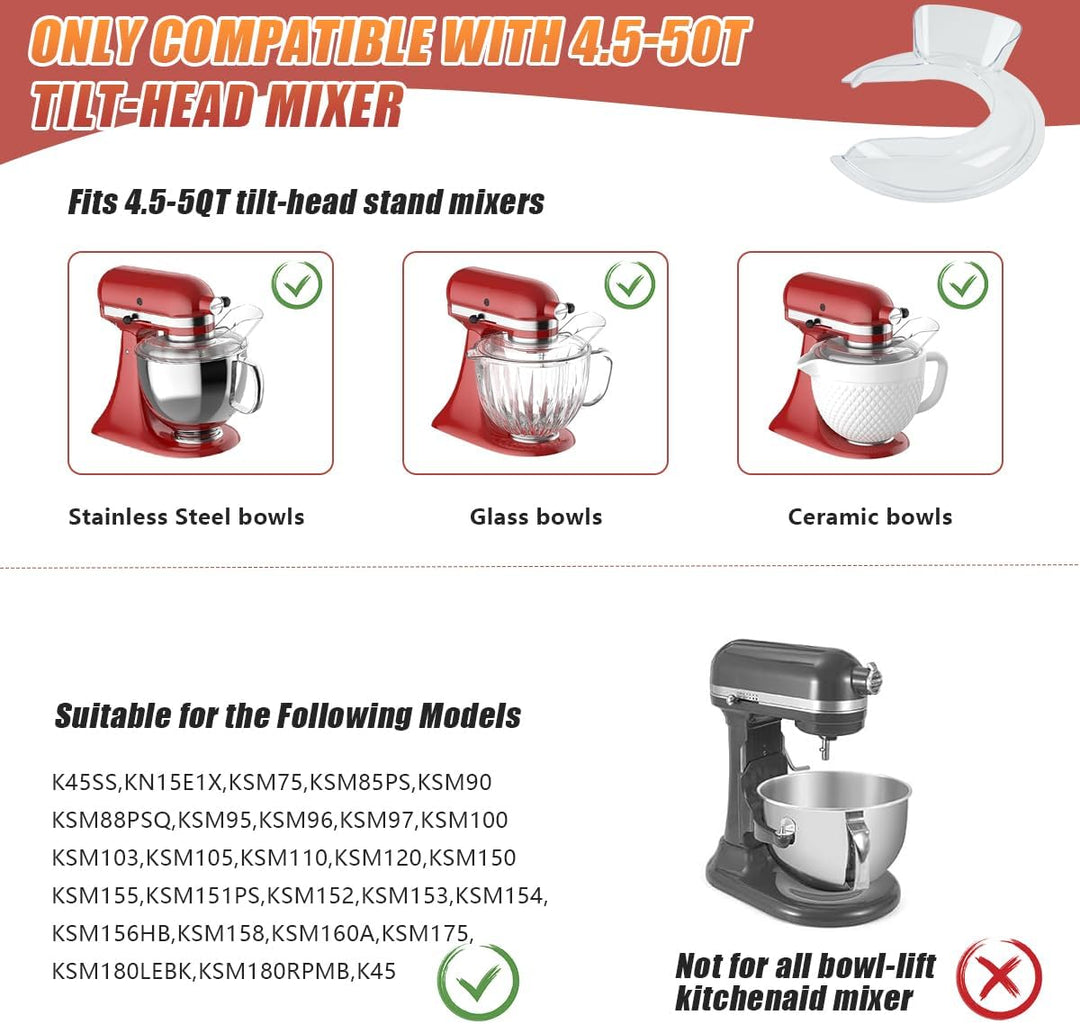Pouring Shield und Silikon-Paddelmixer, flacher Schlägel für KitchenAid Kippkopf, Standmixer, 4,5 &