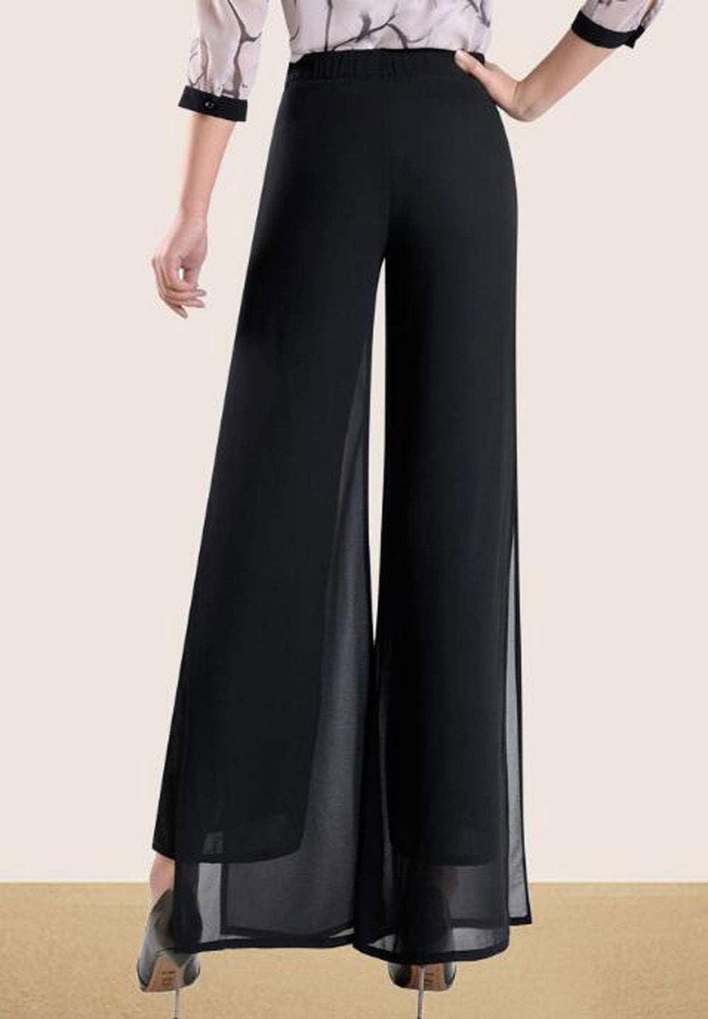 Putaowor Damen Leicht Chiffon hohe elastische Taille Fliessende Hose ausgestellt gerades Bein Frauen