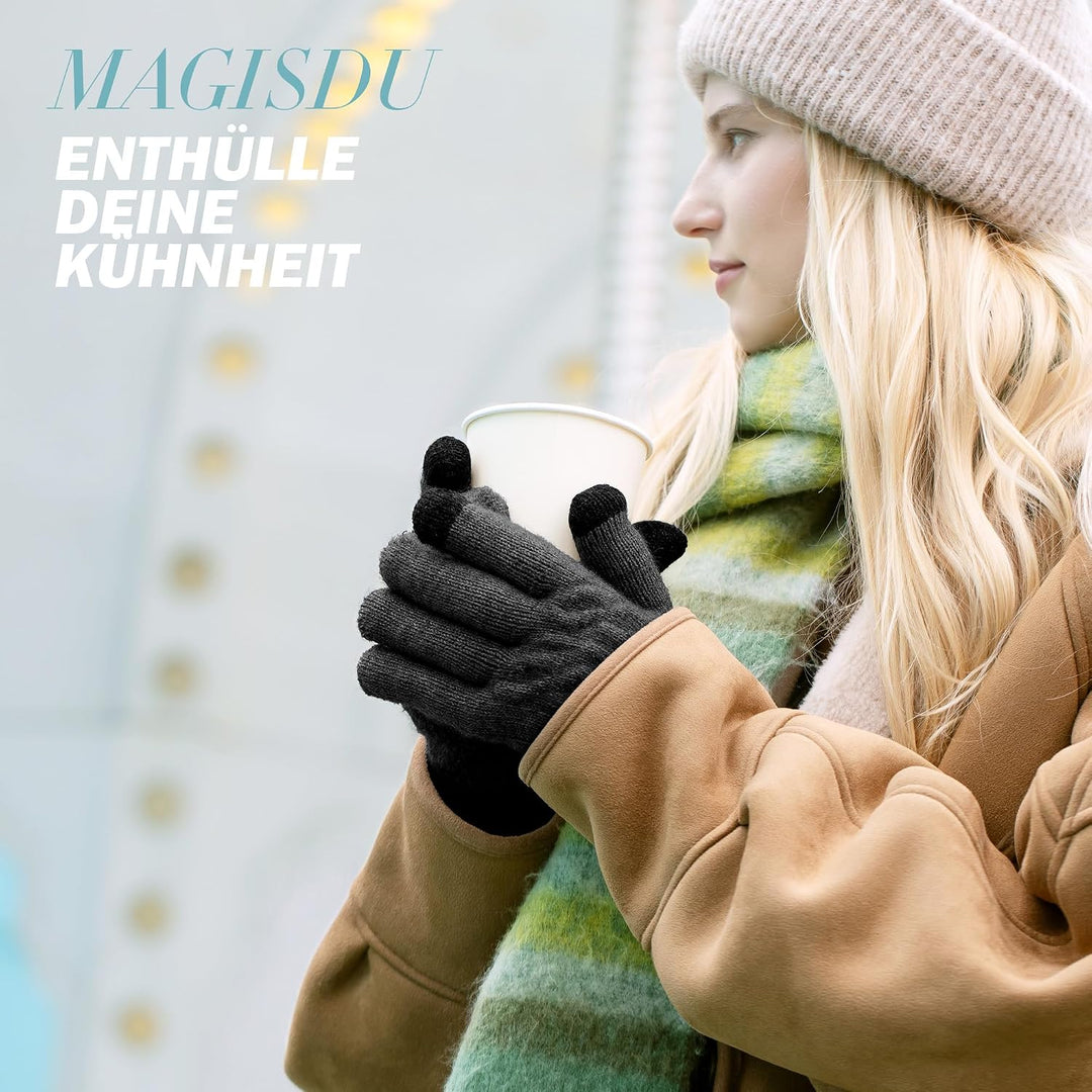 Alpaka Handschuhe Damen Fleece Doppelfutter &amp; Touchscreen - Thermo Winterhandschuhe mit Anti-Rutsch