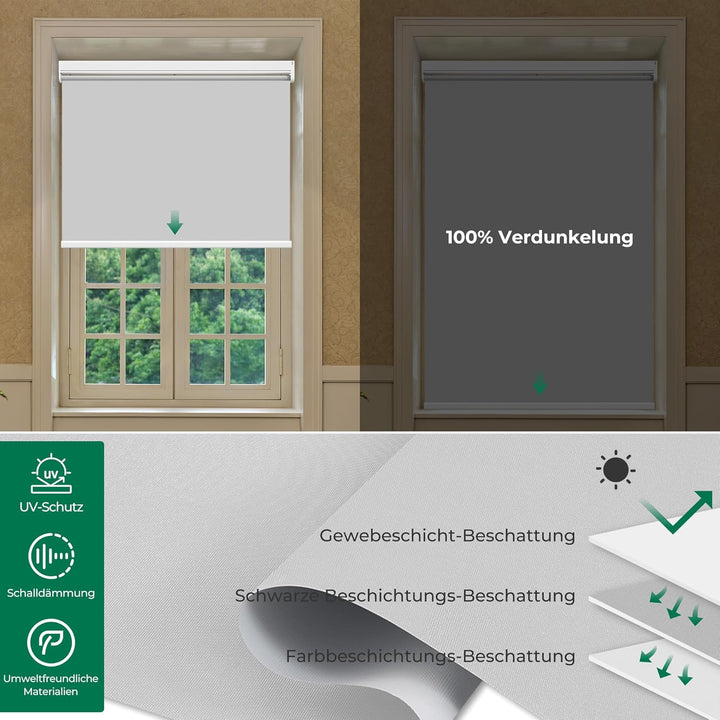 Allesin Elektrische Rollos mit Fernbedienung, Grau Verdunklungsrollo, B50 x H120 cm Grau, Klemmträge