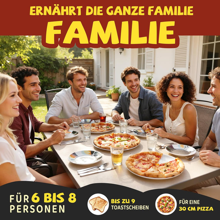 Elektrischer Pizzaofen - 6 Programme, 1700W, max. 450°C, geeignet für 32cm Pizzen - 5-in-1-Multifunk