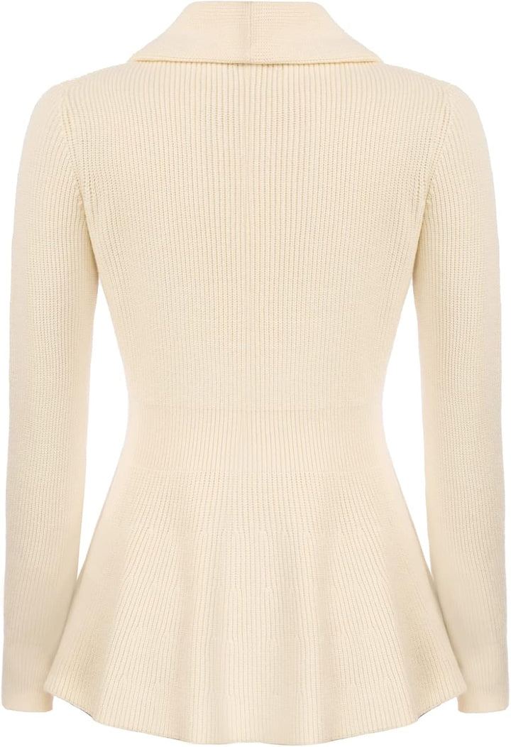 Belle Poque Damen Strickjacke Langarm Reverskragen Cardigan mit Rüschensaum Casual Strickmantel XL E