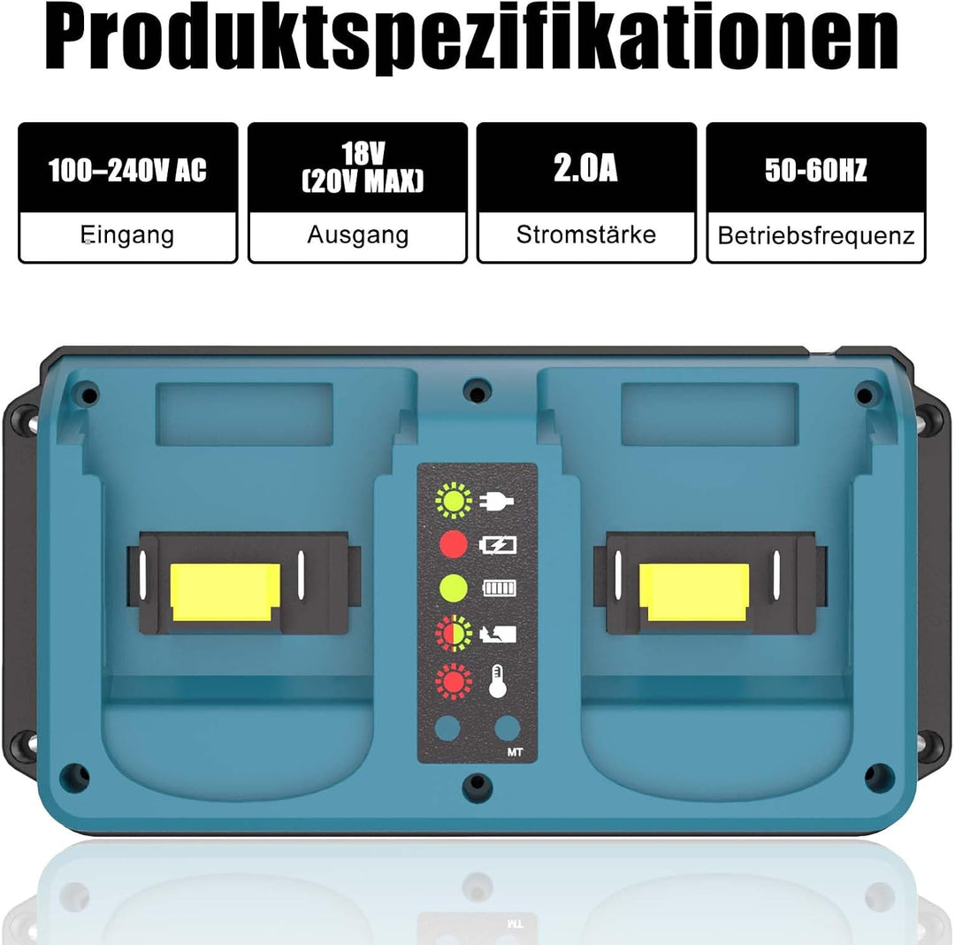 KUNLUN Dual Port Ladegerät für Makita 18V Akku, Ersatz DC18RD Ladegerät kompatibel mit Makita 14,4v-
