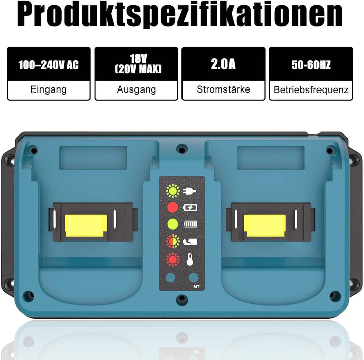 KUNLUN Dual Port Ladegerät für Makita 18V Akku, Ersatz DC18RD Ladegerät kompatibel mit Makita 14,4v-