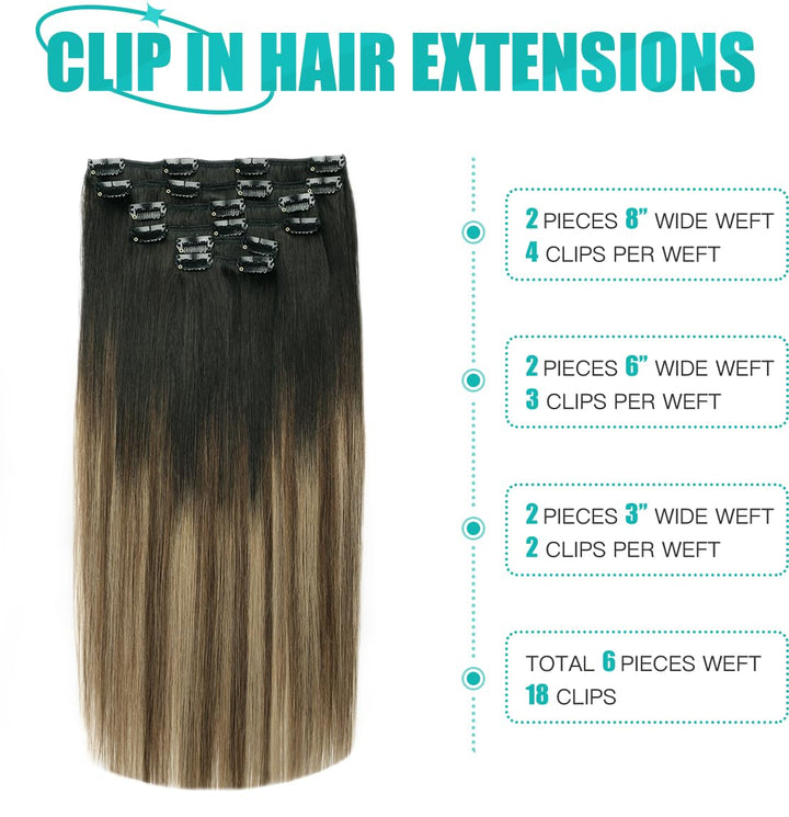SURNEL Clip in Extensions Eechthaar, 50cm 20 Zoll 120g 6pcs Balayage Schokoladenbraun bis Karamellbl