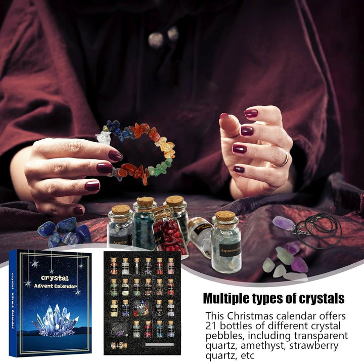 Kristall Adventskalender 2024, 2er-Pack Natürlichem Kristallschmuck Weihnachts Countdown Kalender, H