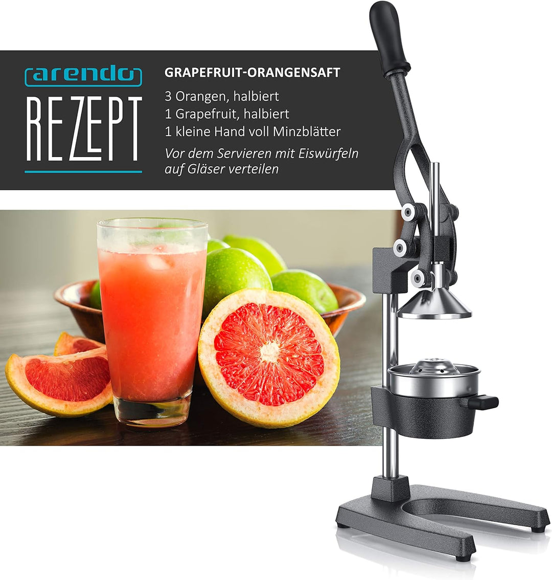Arendo - Saftpresse - Handentsafter Edelstahl - mechanischer Entsafter – Orangenpresse Zitruspresse