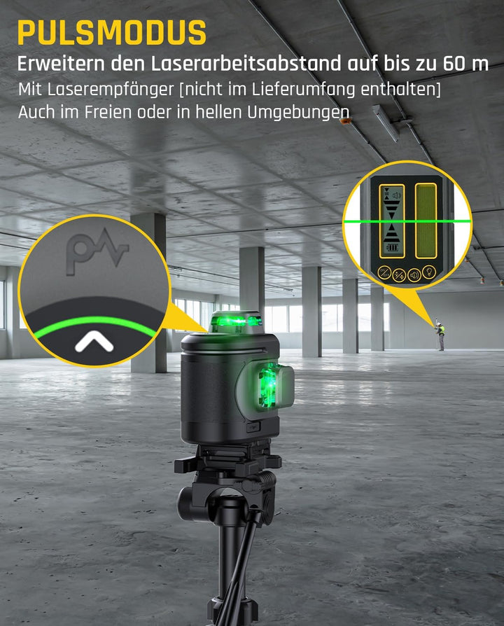 Fanttik D16 APEX Kreuzlinienlaser Grün 4x360°, 16 Linien Selbstnivellierender Linienlaser mit LED-Bi
