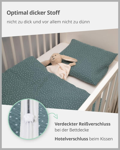 ULLENBOOM ® Babybettwäsche 80x80 cm Musselin Salbeigrün - 2 Teile (komplett): Baby Bettwäsche 80x80