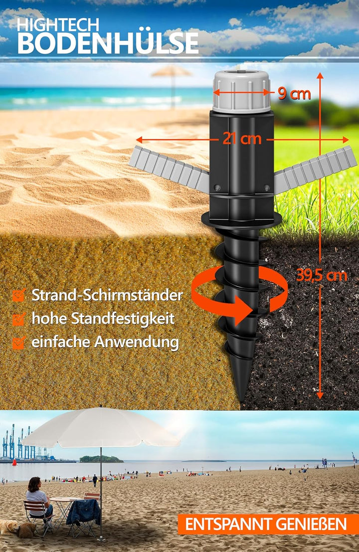 4smile Sonnenschirm Strand SunnyJoy Ø 180 cm, 3er Set - Strandschirm mit UV Schutz 50+, inkl. Sonnen