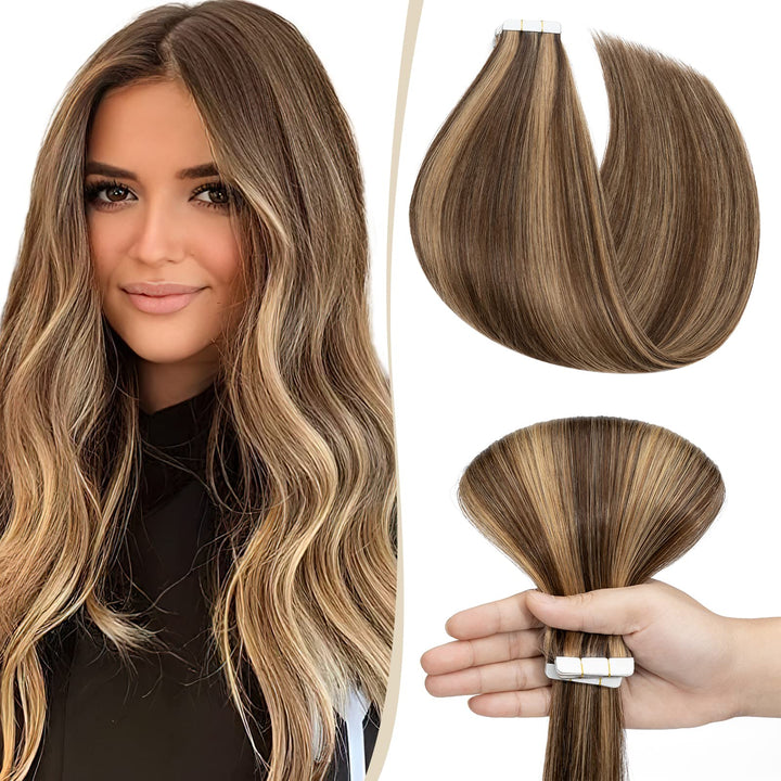 SEGO Haarverlängerung Tape Extensions Echthaar Klebeband 10 PCS Haarteile Glatt 100% Remy Human Haar