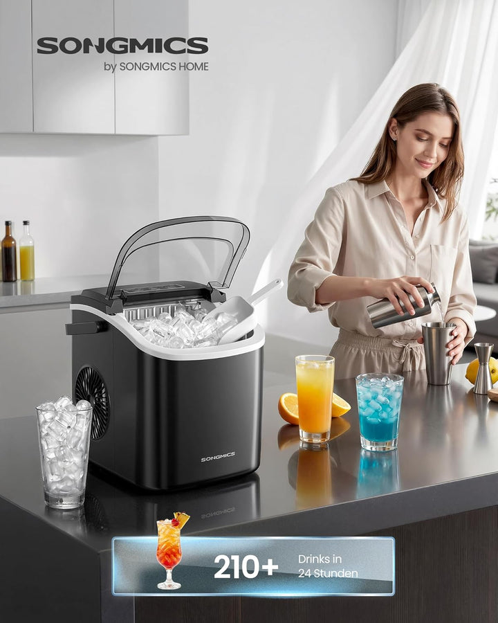 SONGMICS Eiswürfelmaschine, Eiswürfelbereiter, Eismaschine mit Selbstreinigung, in 6 Minuten 9 Würfe