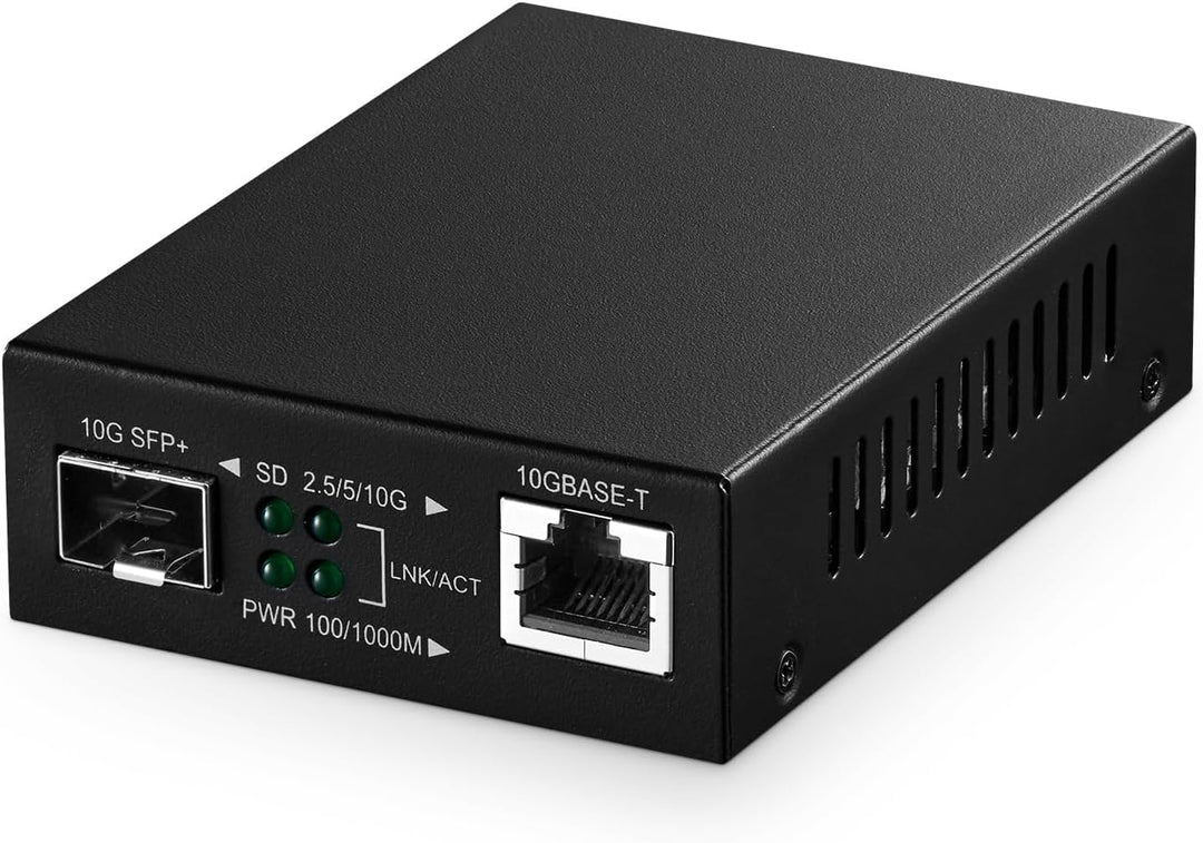 Binardat 10G Fiber Media Coverter, 2 Port 10 Gigabit Ethernet Switch, 1 x 10G RJ45 Port, 1 x 10G SFP