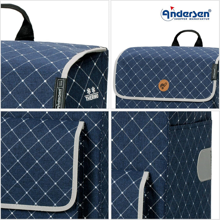 Andersen Shopper Alu Star höhenverstellbar mit Rad Ø 20cm und 51 Liter Tasche Tamo mit Kühlfach blau
