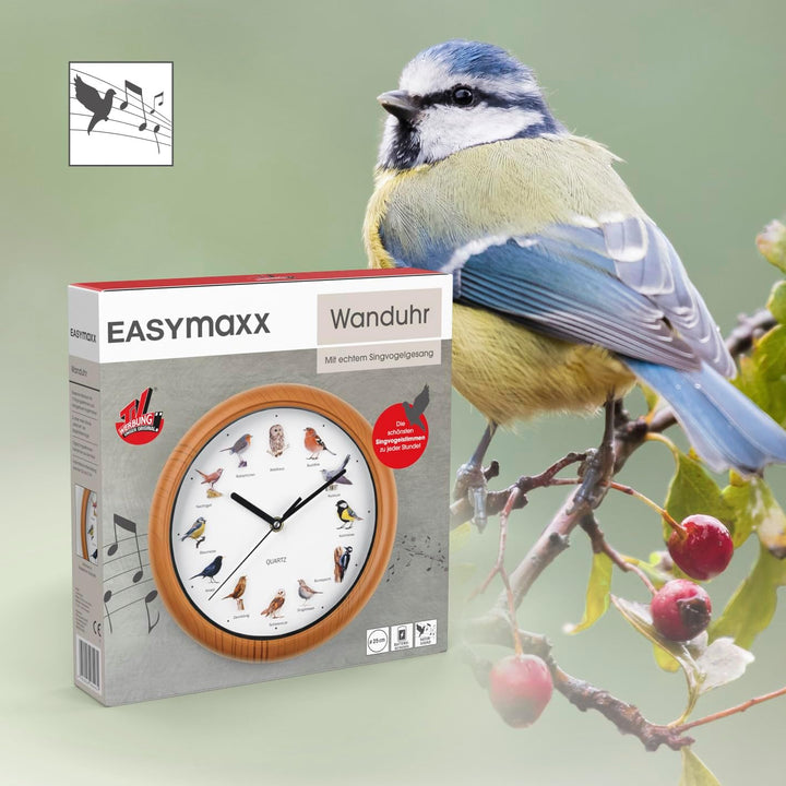 EASYmaxx Wanduhr mit 12 Singvogelgesang mit naturgetreuen Vogelmotiven | Automatische Abschaltung zw