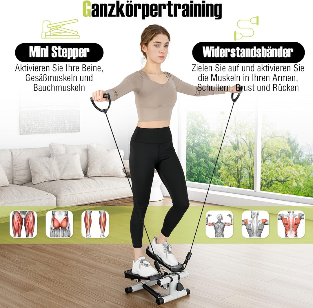 COSTWAY Mini-Stepper mit Widerstandbändern, Twist Stepper mit verstellbarem Widerstand & LCD Anzeige