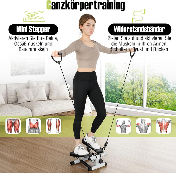 COSTWAY Mini-Stepper mit Widerstandbändern, Twist Stepper mit verstellbarem Widerstand & LCD Anzeige