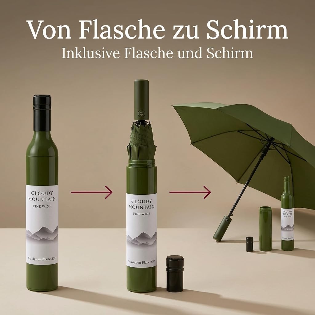 MIJOMA Taschenschirm in Flaschenoptik – kompakter Regenschirm als dekorative Geschenkidee mit Überra