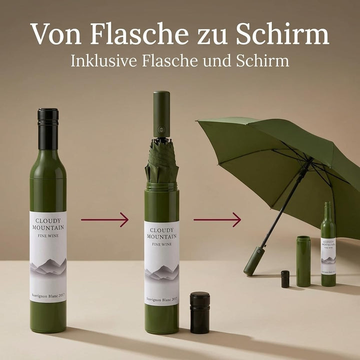 MIJOMA Taschenschirm in Flaschenoptik – kompakter Regenschirm als dekorative Geschenkidee mit Überra