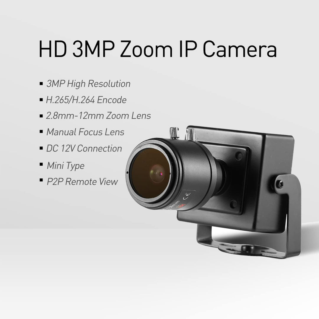 Revotech 3MP Zoom Mini IP Sicherheits Kamera, HD 3MP Innenkamera 2,8-12 mm Manuelles Zoomobjektiv, P