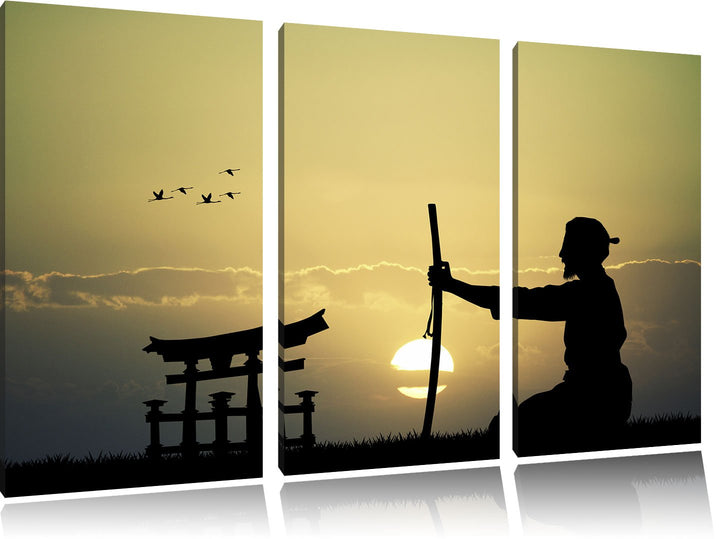 Pixxprint Samurai-Meister vor Horizont als Leinwandbild/Grösse: 3Teilig / Wandbild/Kunstdruck/fertig