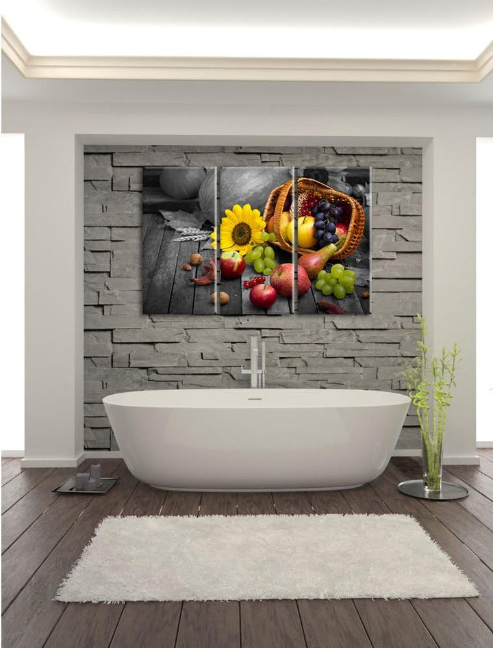 Pixxprint Herbstlicher Obstkorb als Leinwandbild/Grösse: 3 Teilig (120x80 cm) cm/Wandbild/Kunstdruck