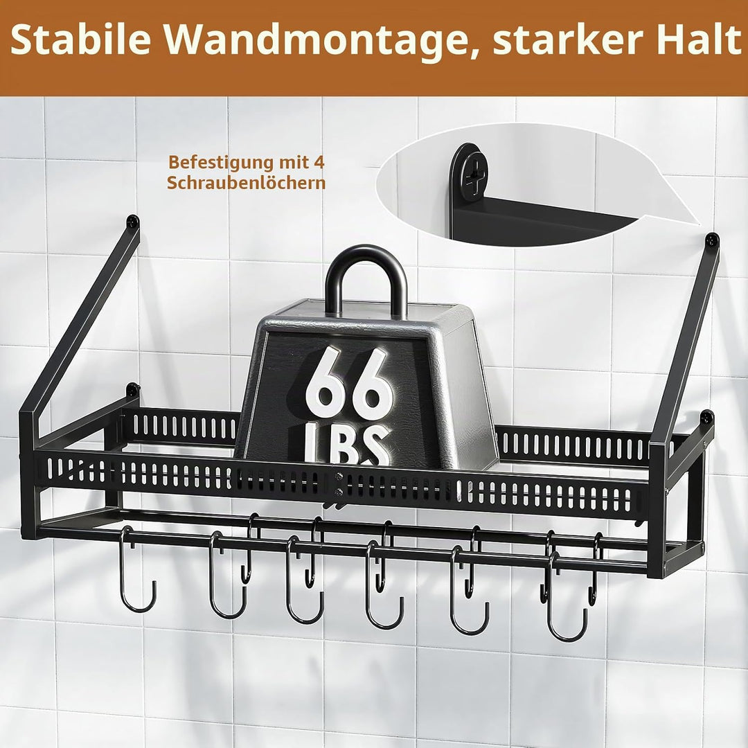 Housolution Pfannenhalter Wand, 63cm Robuster Topfdeckel Organizer Topfdeckelhalter mit 14 Verstellb