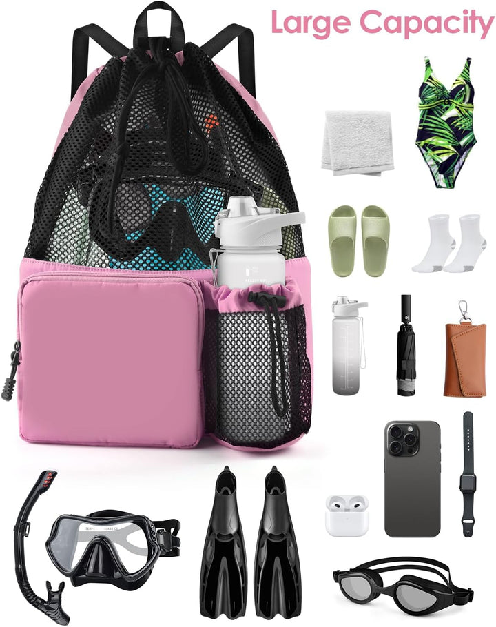 BROTOU Schwimmen Tasche, Schwimmtasche Mesh-Rucksack mit Kordelzug, Strandrucksack Turnbeutel Sportb